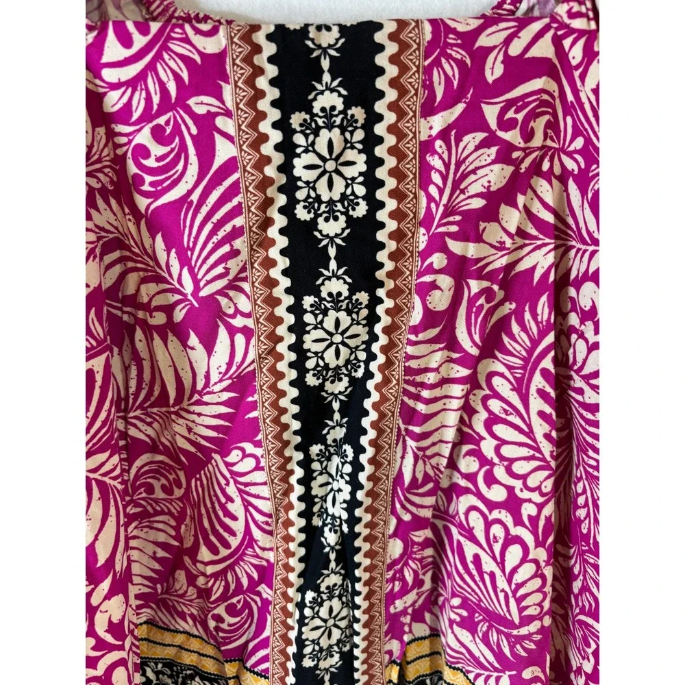LOFT Petite XS Pink Leaf Print Square Neck Puff Sleeve Boho‎ Blouse Top